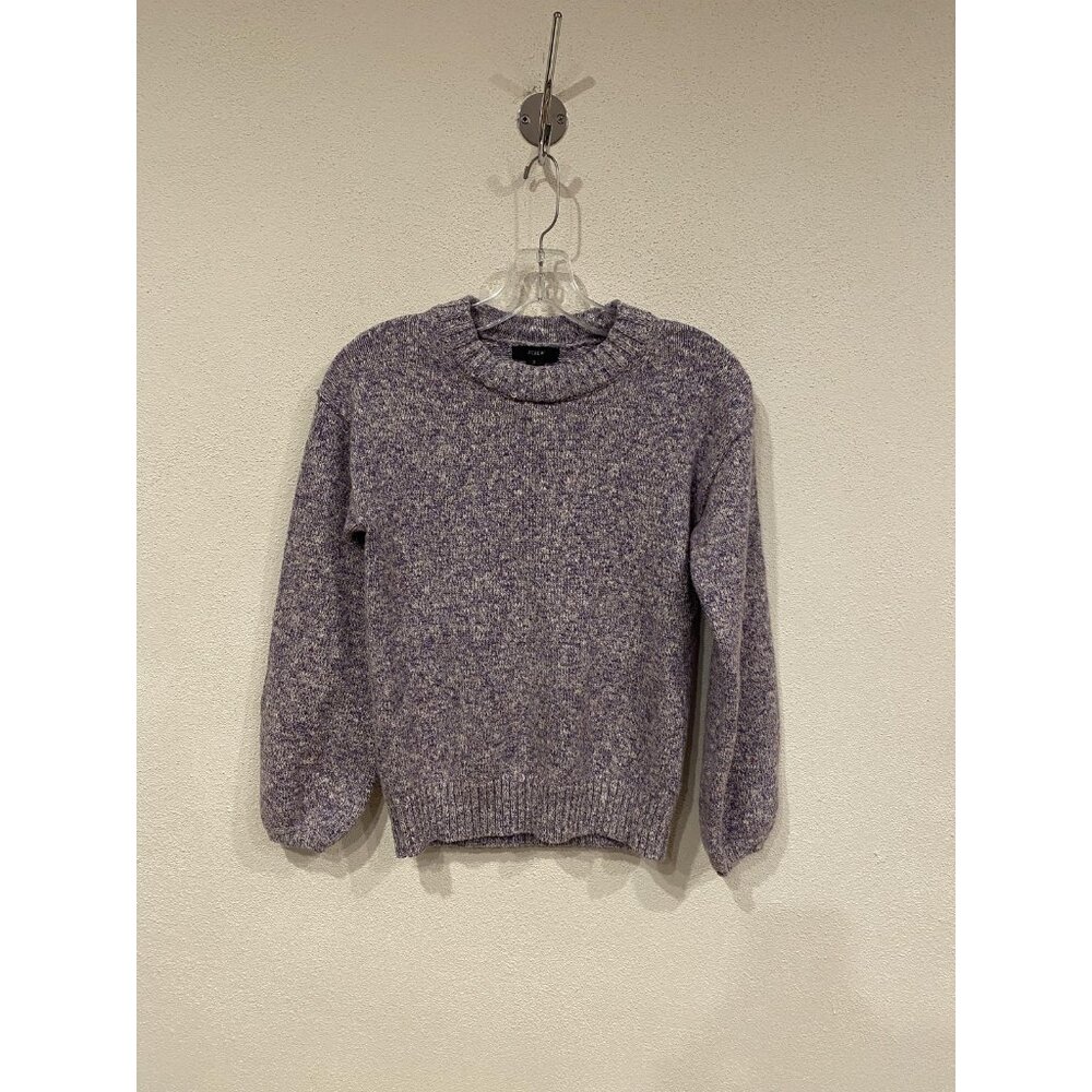 J.CREW Puff-sleeve Crewneck Sweater Womens Small Purple Marled Knit Pullover - Picture 2 of 4